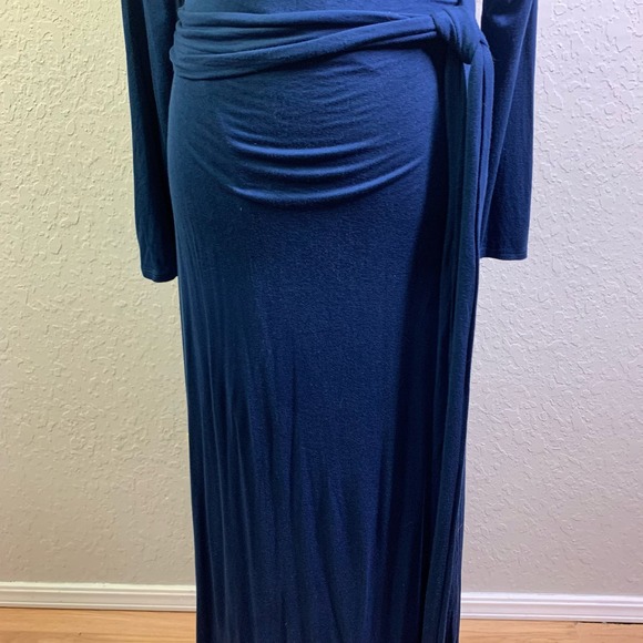 URBAN OUTFITTERS ECOUTÉ Navy Blue Long Sleeve‎ Maxi Wrap Dress - Picture 5 of 14